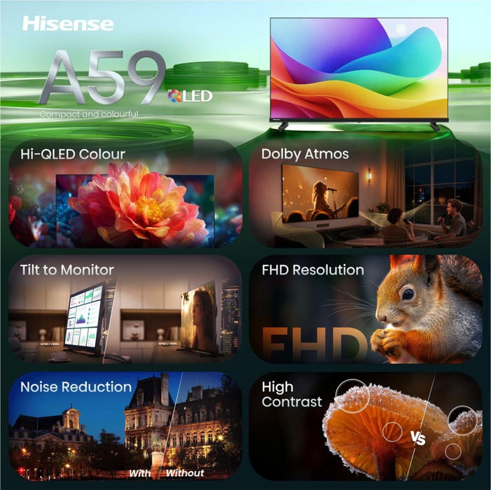 100,0cm 40" (1920x1080) Hisense 40a59s Smart Tv Fhd Hi-Qled 9,5ms 60hz Hdmi Usb Lan Hdr Vesa Wifi Black