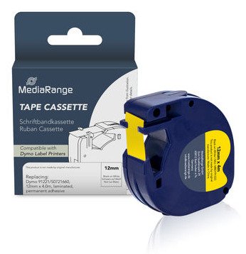 Mediarange Cinta Para Etiquetadora. Komp. Dymo 12mmx4m Negro/Amarillo