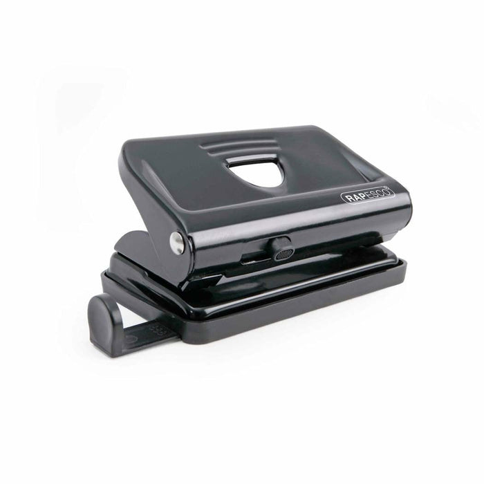 Rapesco 810 Taladro Perforador Metalico - Hasta 12 Hojas - Marcas De Formato - Facil Vaciado - Negro