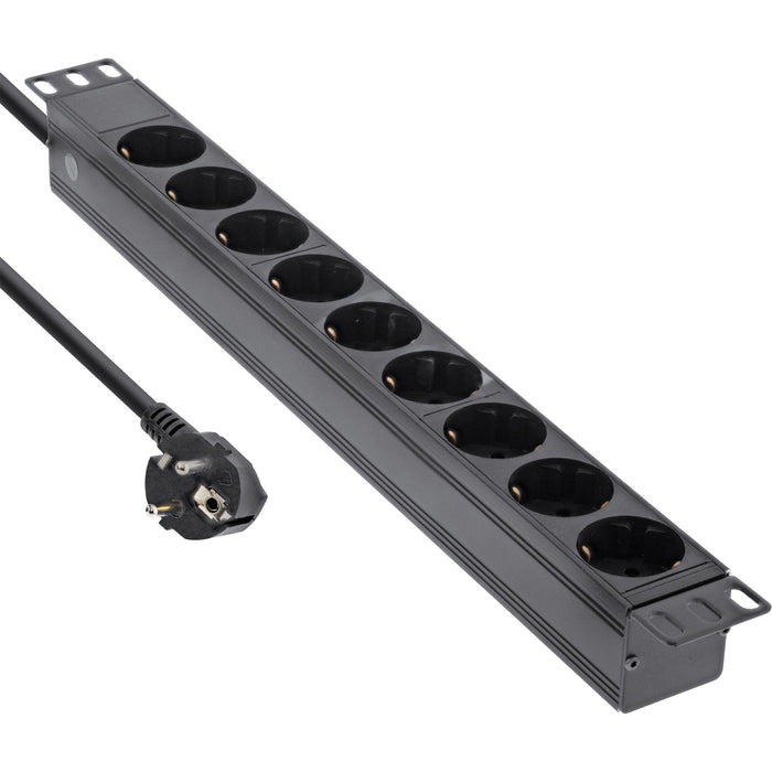 Regleta Inline De 19", Contacto De Protección De 9 Vías, Sin Interruptor, 2 M, Negro