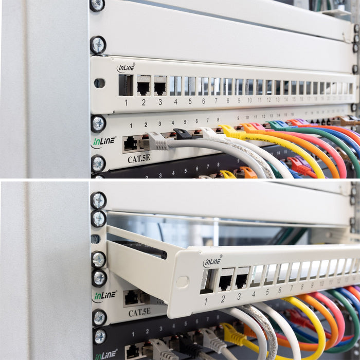 Patch Panel En Blanco Inline Con Extraíble 19" 24 Puertos 1u Gris Claro Ral7035
