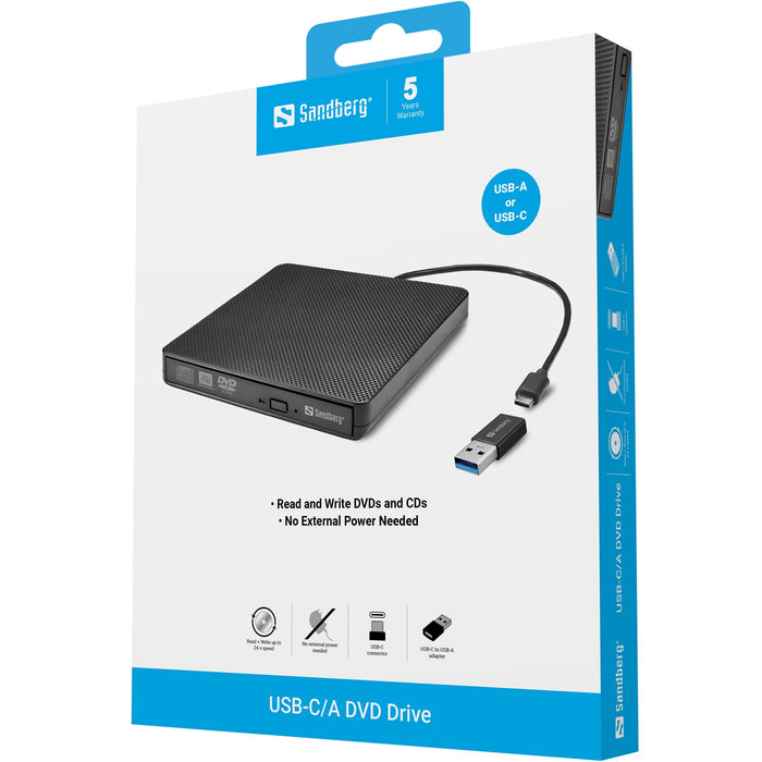 EAN 5705730136627 - Sandberg USB-C/A DVD Drive unidad de disco óptico DVD Super Multi DL Negro imagen 6