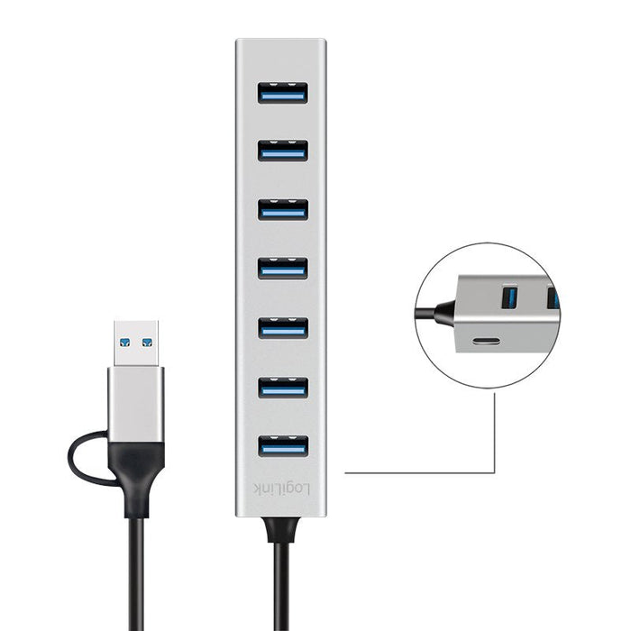 Logilink Ua0441 Hub De Interfaz Usb 3.2 Gen 1 (3.1 Gen 1) Type-A + Type-C 5000 Mbit/S Gris
