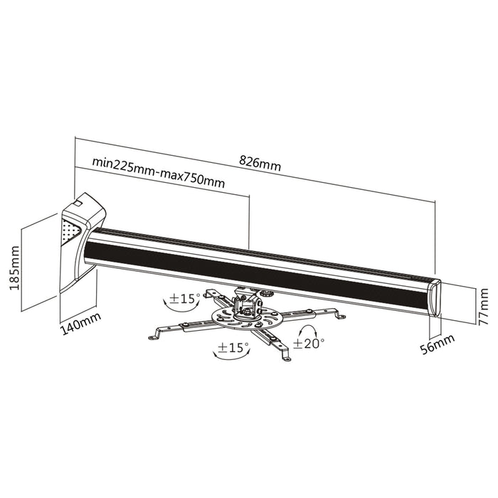 Soporte De Pared Inline Para Proyector, Máx. 16 Kg