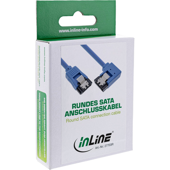 Cable Redondo Inline Sata De 6 Gb/S Azul En Ángulo Recto De 90° Con Pestillos De 0,3 M