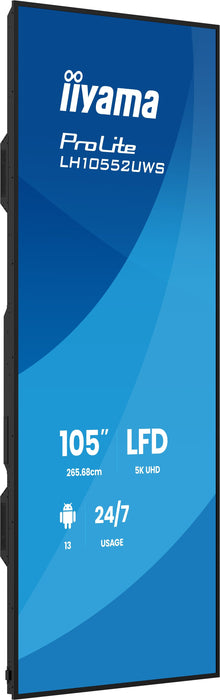 265,7cm 104.6" (5120x2160) Iiyama Lh10552uws-B1ag 21:9 5k Uw Ips 8ms 60hz Hdmi Displayport Usb-C Rj45 Rs-232c Vesa Speaker Wifi Black