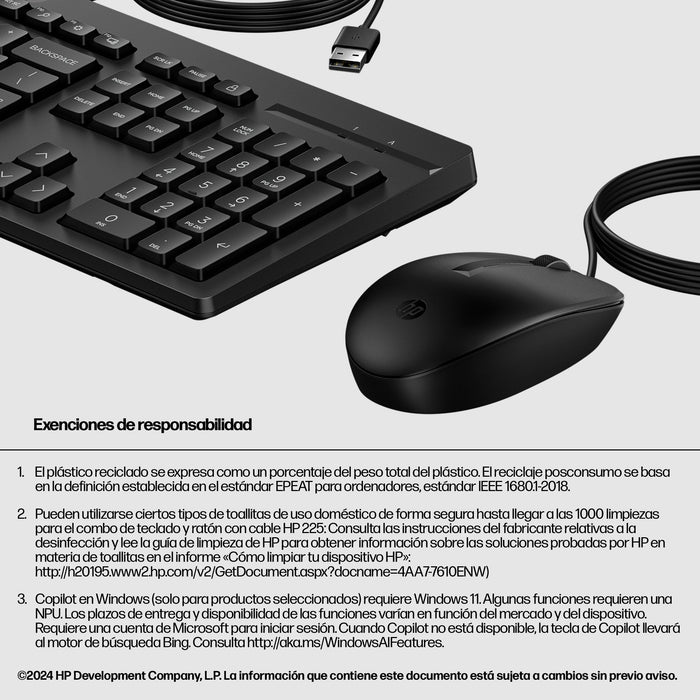 EAN 0198701790945 - HP 225 Wired Mouse and Keyboard Combo G2 teclado Ratón incluido Oficina USB Negro imagen 4