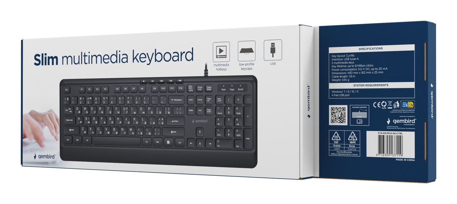 Keyboard Multimedia Usb Cyrill/Black Kb-Mch-05-Cyrl Gembird