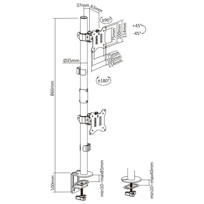 Inline® Desk Bracket For 2x Tv/Led/Tft Display Up A 81cm 32" Max. 9kg