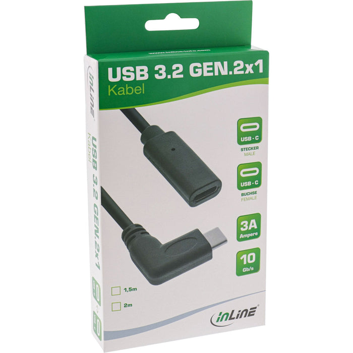 Cable Inline Usb 3.2, Tipo C Macho En Ángulo A Hembra, Negro, 2 M
