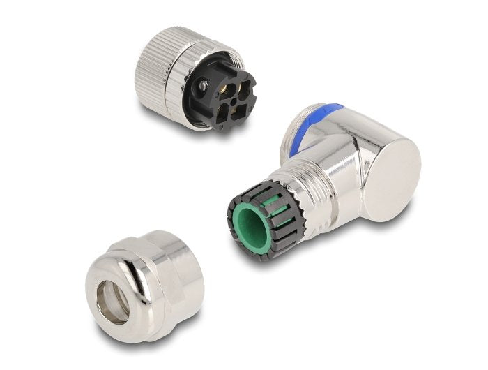 Delock 60565 M12 Conector Codificado A De 4 Pines Hembra Para Montaje Con Conexión Por Tornillo Con Ángulo De 90° Metal