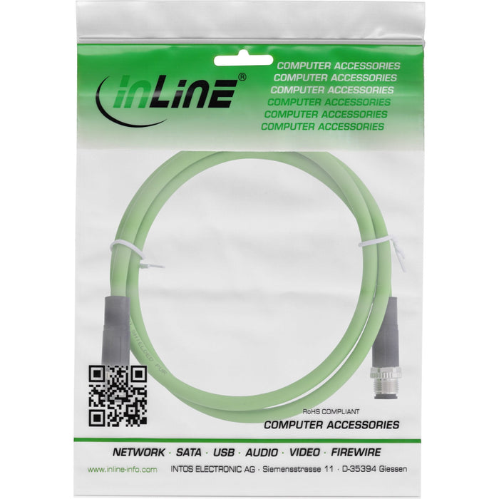 Inline® Industrial Network Cable, M12 4-Pin D-Coded Male/Male, Pur 1m