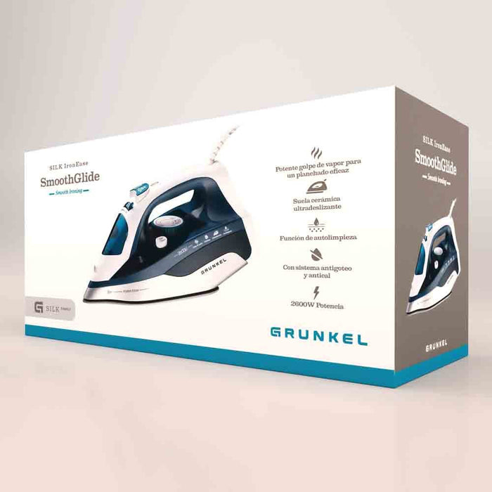 Plancha De Vapor Grunkel 2600w Suela Cerámica Azul Pl-2600ce