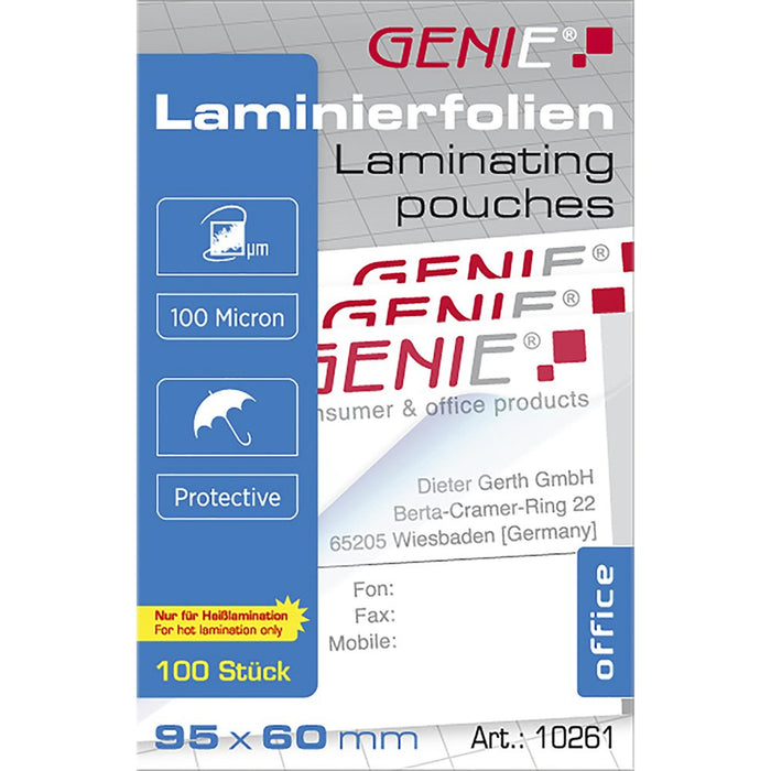 100 Bolsas Laminadas Genie En Formato Tarjeta De Presentación - Láminas