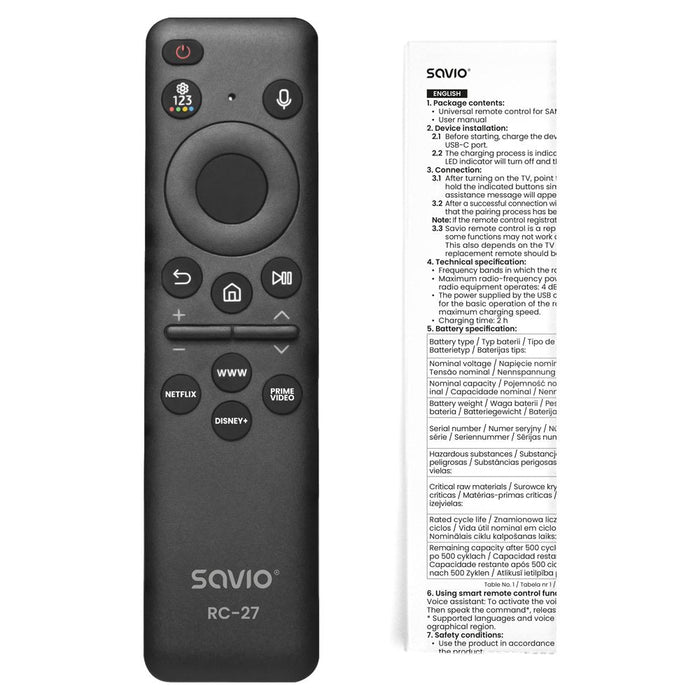 Savio Rc-27 Mando A Distancia Universal/De Repuesto Para Tv Samsung  Smart Tv
