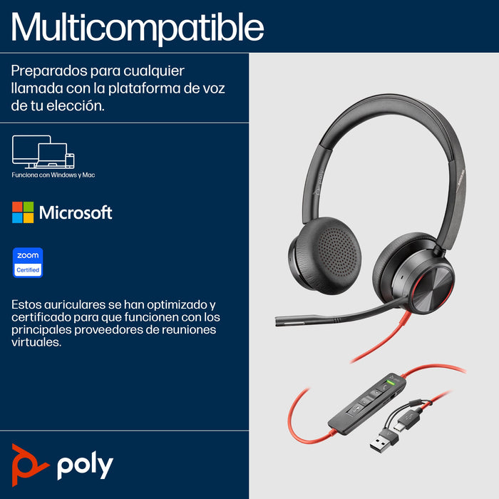 EAN 0197498429205 - HP Poly Blackwire 8225 Stereo USB-C Headset +USB-C/A Adapter Alámbrico Diadema Oficina/Centro de llamadas imagen 6