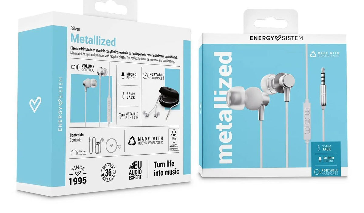 EAN 8432426457229 - Energy Sistem Metallized Auriculares Alámbrico Dentro de oído Llamadas/Música Plata, Blanco imagen 6