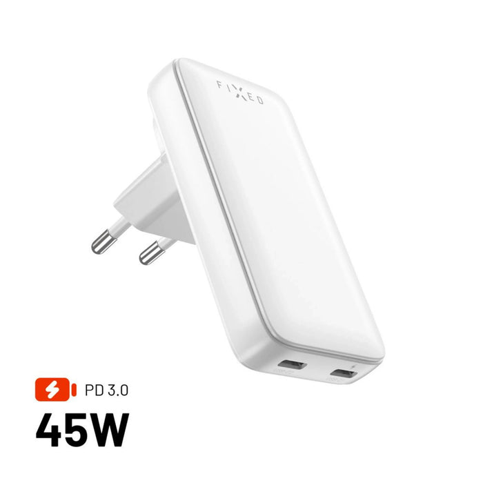 Fixed Slim Traveller 2xusb-C Travel Charger With World Adapters, Gan, 45w, White