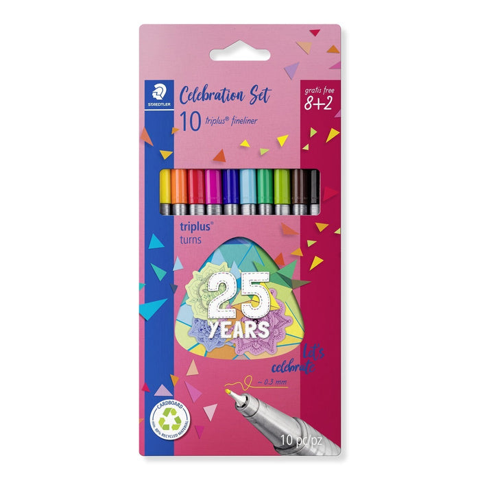 Staedtler Triplus Fineliner 334 Pack De 10 Rotuladores De Punta Fina - Trazo 0.3mm Aprox - Tinta Base De Agua - Colores Surtidos