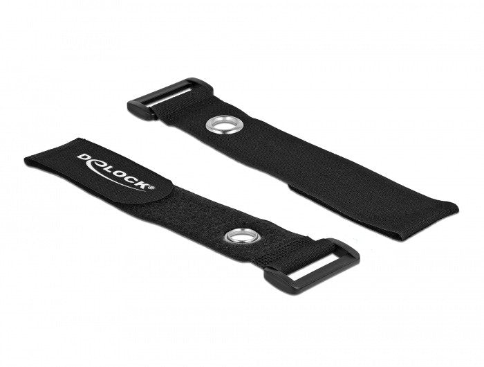 Delock Klett-Cablebinder Mit Schlaufe Und Befestigungsöse L 190 X B 25 Mm Schwarz 5 Stück