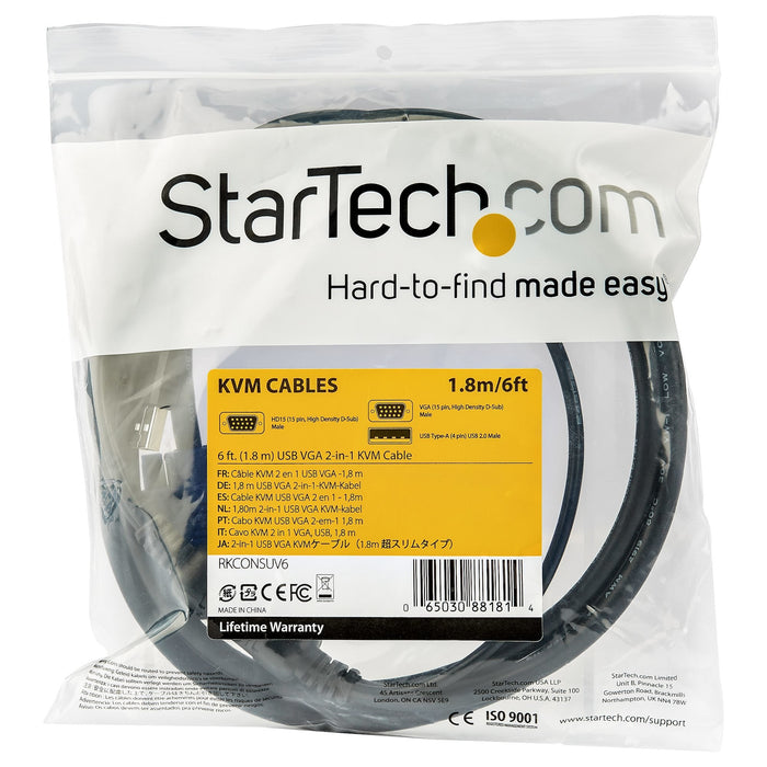 Startech.Com Cable Kvm Usb De 3 M Para Consola De Montaje En Armario Rack, 3 M, Usb, Usb, Vga, Negro, Vga