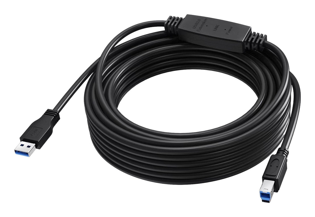 Cable Usb 3.0 De 10 M Amplificador Activo A Mitad Del Cable Conectores Niquelados Ancho De Banda 5 Gbps Usb A (M) A Usb B (M) Diámetro 5.5 Mm 28+24 Awg Negro