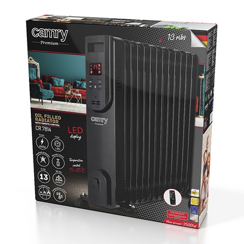 EAN 5903887801294 - Camry Premium CR 7814 calefactor eléctrico Interior Negro 2500 W Radiador de aceite eléctrico imagen 4
