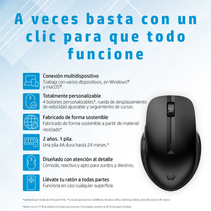 EAN 0198122959051 - HP 435 Multi-Device Wireless Mouse ratón Oficina Ambidextro RF Wireless + Bluetooth 4000 DPI imagen 7