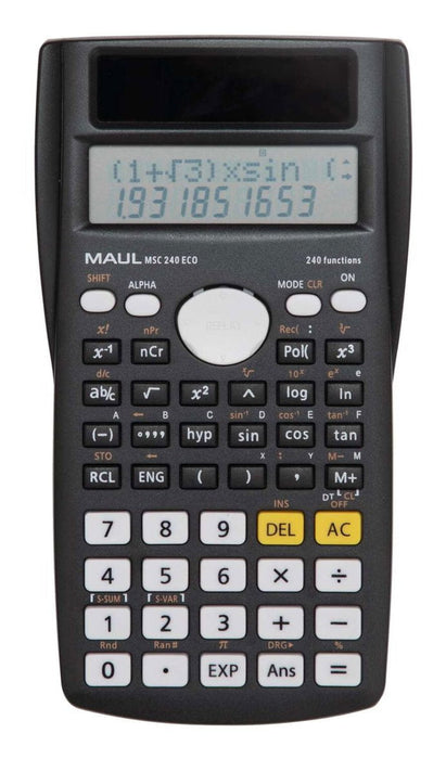 Maul Msc 240 Eco Calculadora De Escritorio Solar, Calculadora Científica Con Pantalla De Dos Líneas, 80% Plástico Reciclado, Negro, 16,1 X 8,5 X 2,1 Cm Para Oficina, Taller, Escuela