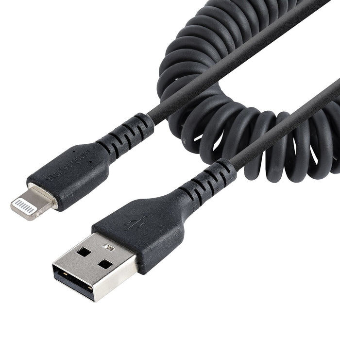 Usb To Lightning Cable - 1m    Cabl (3.3ft) Coiled Cable Black