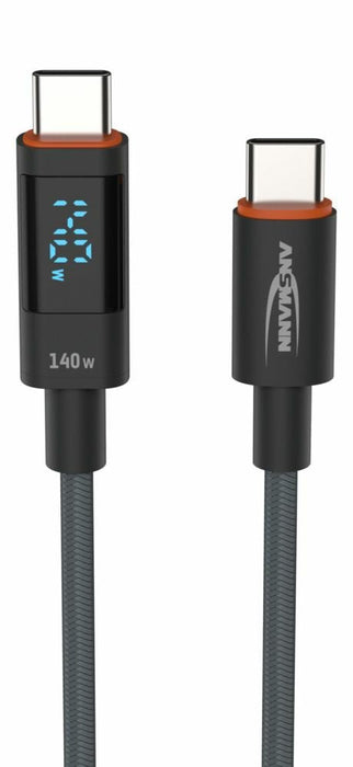 Cable Ansmann Usb 2.0 , Usb-C Stecker > Usb-C Stecker (Anthrazit, 2,0 Meter, Pd 3.1,  Laden Mit Bis Zu 140 Watt, Gesleevt, Integriertes Led Display) 1700-0171