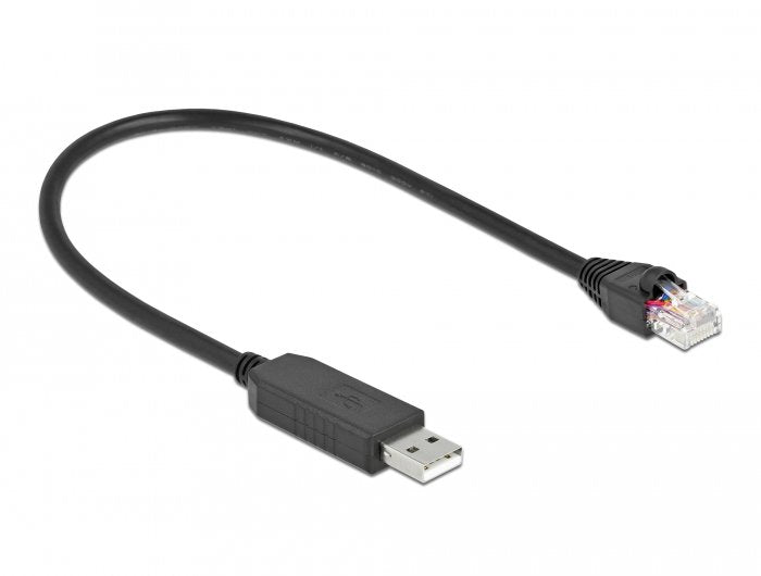 Delock Serielles Anschlusscable Mit Ftdi Chipsatz, Usb 2.0 Typ-A Stecker Zu Rs-232 Rj45 Stecker 25 Cm Schwarz