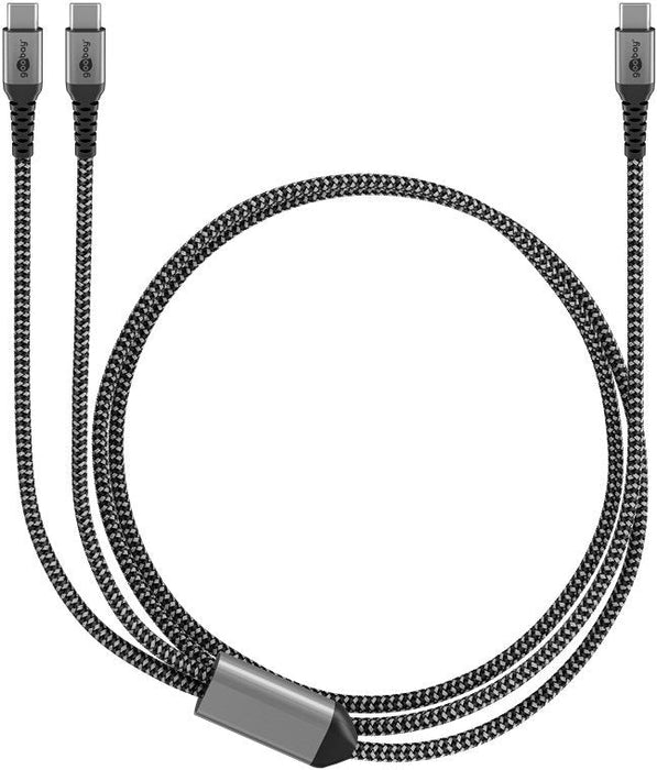 Cable Usb 2.0 De Goobay, Conector Usb-C > Conector Usb-C Negro/Gris, 1,5 Metros, Carga Con Hasta 60 W Pd, Cable Textil Con Conectores Metálicos 75739