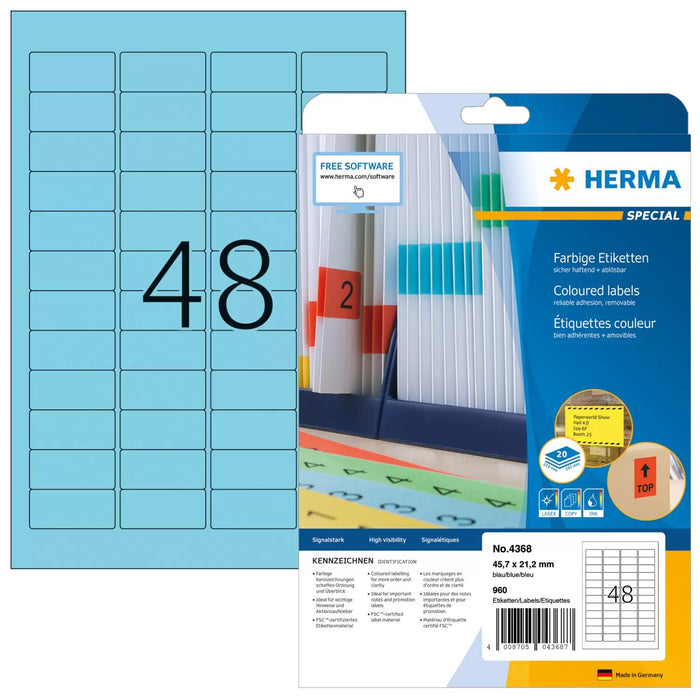 EAN 4008705043687 - HERMA 4368 etiqueta de impresora Azul Etiqueta para impresora autoadhesiva imagen 1