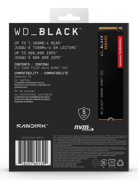 EAN 0718037891392 - SanDisk Black WD_BLACK SN850X NVMe 1 TB M.2 PCI Express 4.0 imagen 8