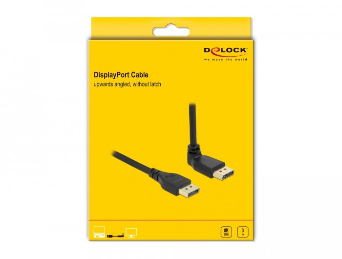 Cable Delock Displayport Stecker Gerade Zu Stecker 90° Oben Gewinkelt 8k 60 Hz 3 M Ohne Einrastfunktion