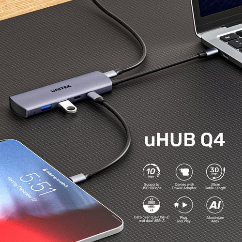 Unitek 4w1 Usb-C 10 Gbps  2x Usb-A  2x Usb-C