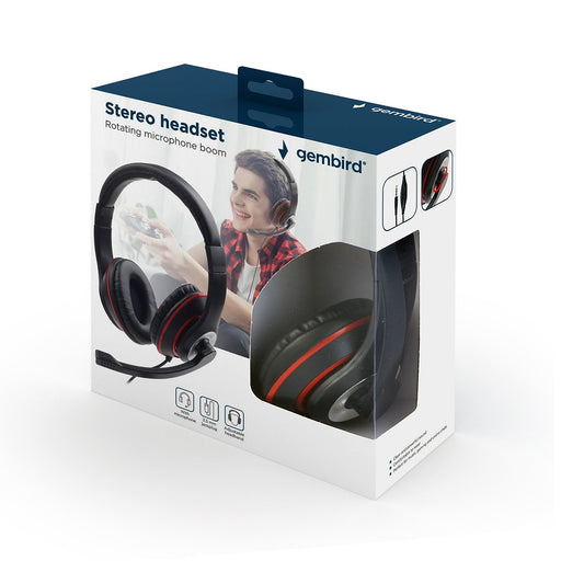 EAN 8716309113687 - Gembird MHS-03-BKRD auricular y casco Auriculares Alámbrico Diadema Juego Negro, Rojo imagen 2