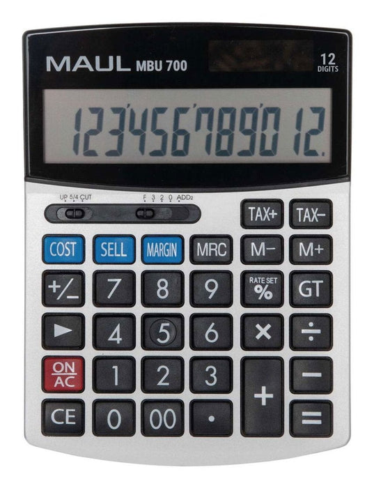Maul Calculadora Comercial Mbu 700  Calculadora Grande Con Funciones Comerciales  Pantalla De 12 Dígitos  Incluye Función De Margen De Coste De Ganancia  Solar/Batería  Negro