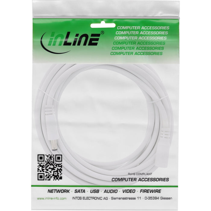 Cable De Extensión De Cc Inline, Enchufe De Cc Macho/Hembra 5,5x2,5 Mm, Awg 18, Blanco, 5 M