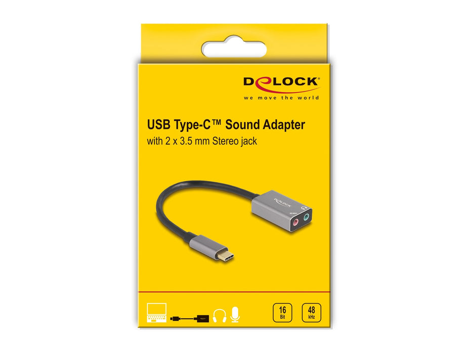 Delock Externe Usb Soundkarte Mit Type-C Stecker Auf 2 X 3.5mm Klinkenbuchse Plug & Play Audio Adapter