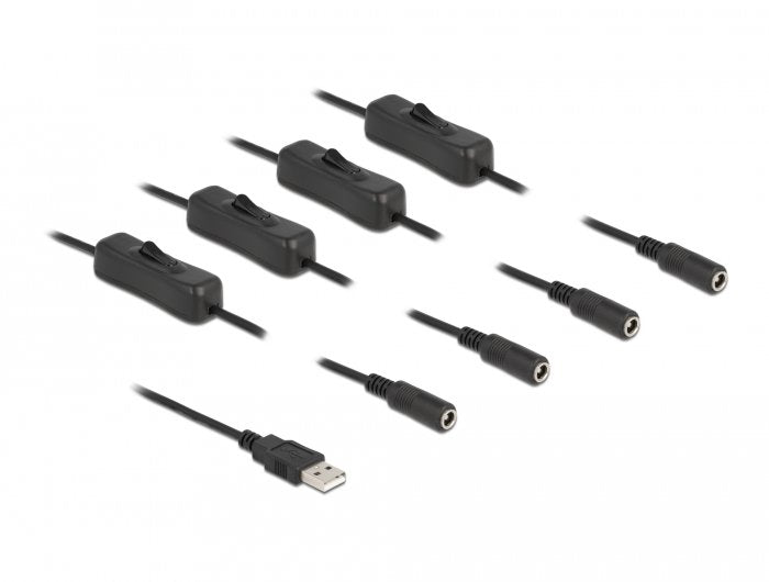 Delock 86799 Cable Usb Tipo-A Macho A 4 X Dc 5,5 X 2,1 Mm Hembra Con Interruptor 1 M