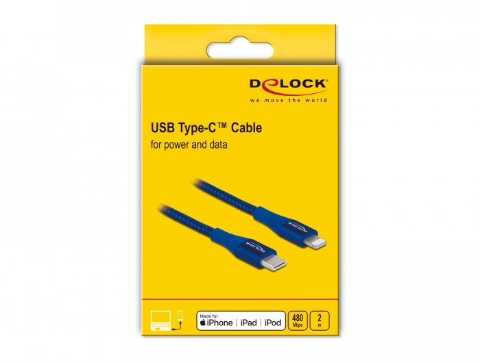Delock Daten- Und Ladecable Usb Type-C Zu Lightning Für Iphone, Ipad Und Ipod Blau 2 M Mfi