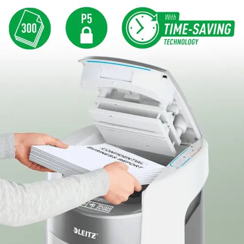 Trituradora Leitz 80410000 Iq Optimax Autofeed 300, P5, 300 Hojas, Cubo De 25 L