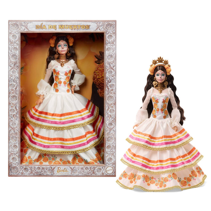 Muñeca  Barbie Signature Dia De Muertos 2025 Con Vestido Color Crema Con Volantes Jbj05