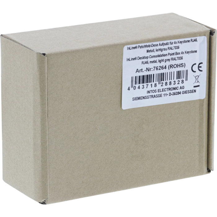 Inline Desktop Point Box 4x Keystone Rj45, Metal, Gris Claro Ral7035