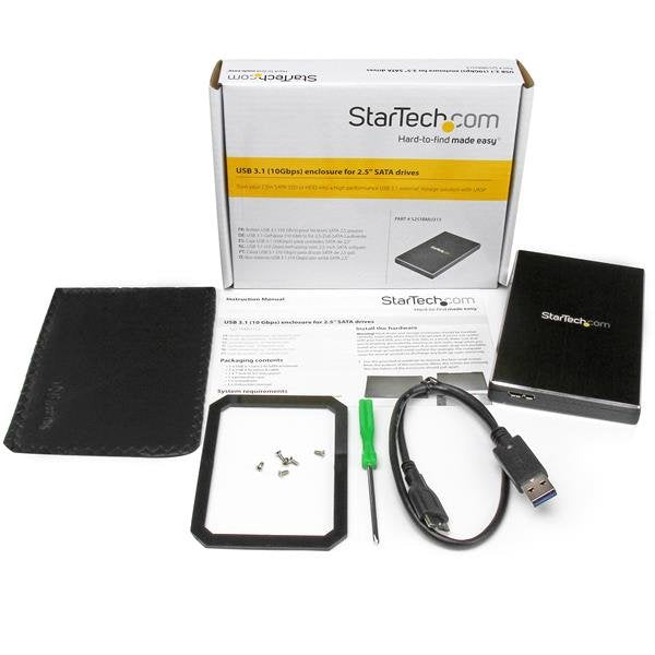 Startech.Com Caja De Aluminio Usb 3.1 (10gbps) De 1 Bahía De 2 5 Pulgadas Para Discos Duros Sata Iii Caja De Almacenamiento 2.5" Sata 6gb/S Usb 3.1 (Gen 2) Negro Para P/N: Bndtbusb3142 Pexus313ac2v Pexusb311a1e Pexusb311ac2 Pexusb312a2 Pe