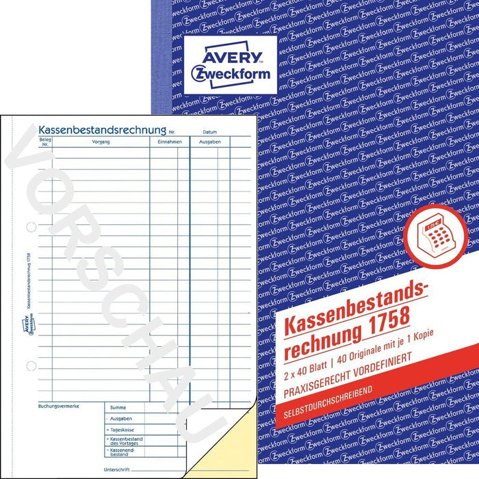 Avery Zweckform Kassenbuch - 40 Hoja - A5 (148 X 210 Mm)