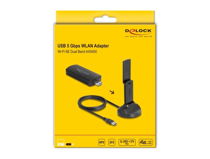 Delock Wi-Fi 6e Dualband Wlan Usb Adapter Ax5400 (2 X 2402 + 574 Mbps)