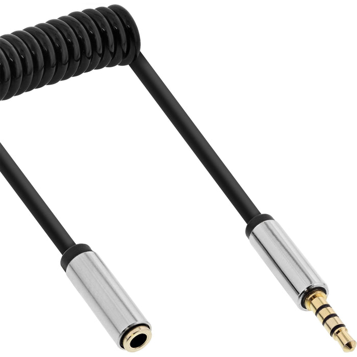 Cable Espiral Inline Slim Audio 3,5mm M/H, 4 Pines, Estéreo, 2m